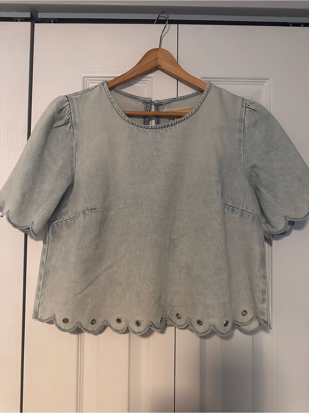 MICHAEL Michael Kors Light Blue Scalloped Denim Blouse
